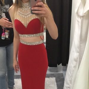 Faviana S7511 Two Piece Red Prom Dress Size 0